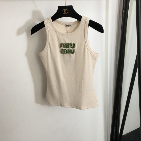 Miu Miu Tops - Miu Miu White Crop Top with Logo